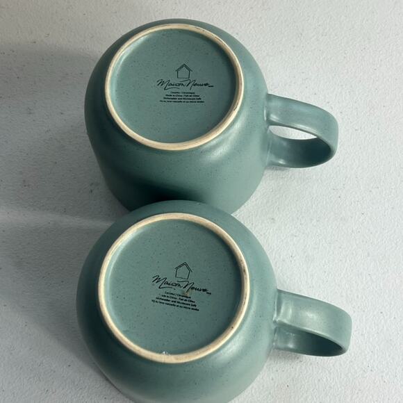 Maison Neuve Riverside Collection Mugs Set of 2 3.5" Cerulean Green Speckled - Picture 5 of 6